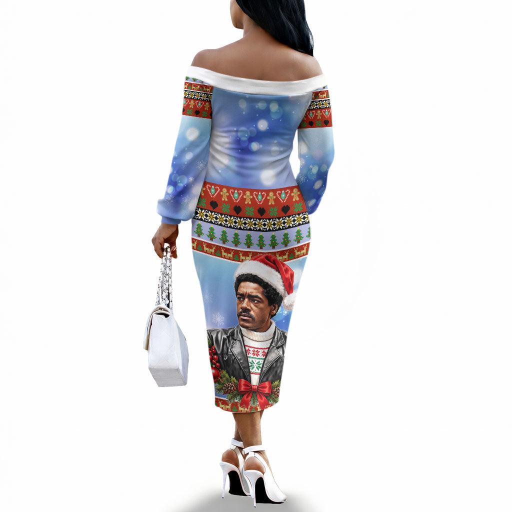 Bobby Seale Christmas Off The Shoulder Long Sleeve Dress Retro Ugly Christmas Pattern Festive Activist Portrait