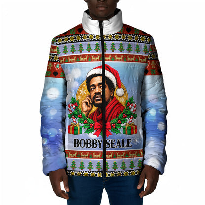 Bobby Seale Christmas Padded Jacket Retro Ugly Christmas Pattern Festive Activist Portrait