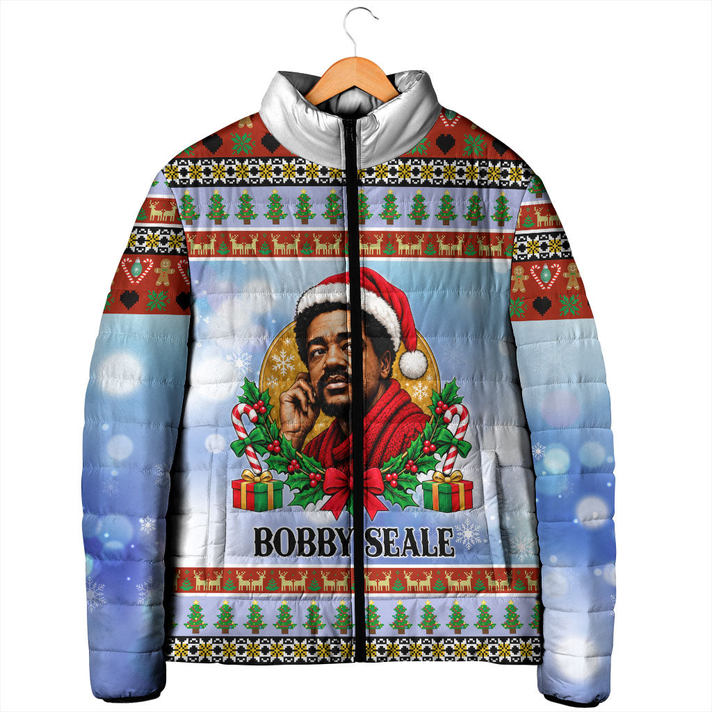 Bobby Seale Christmas Padded Jacket Retro Ugly Christmas Pattern Festive Activist Portrait