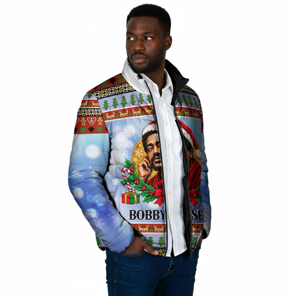 Bobby Seale Christmas Padded Jacket Retro Ugly Christmas Pattern Festive Activist Portrait