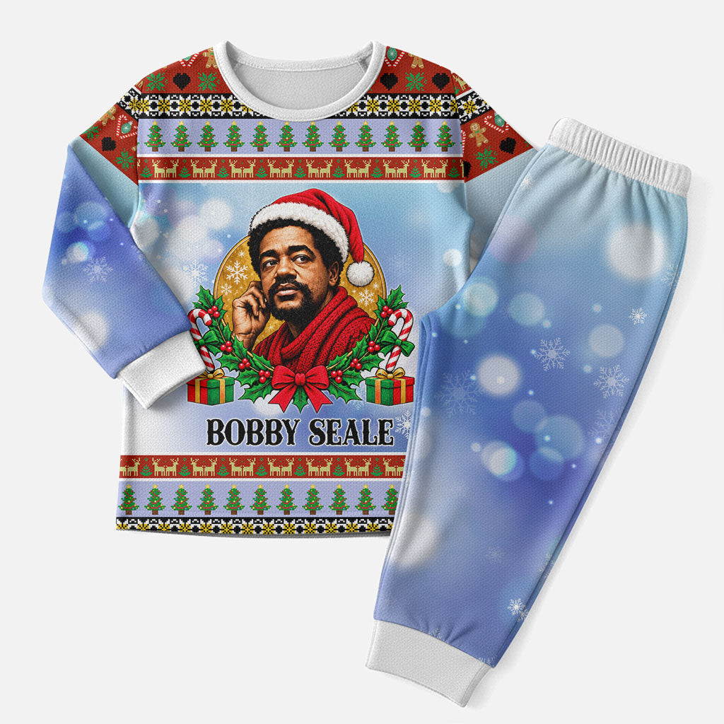 Bobby Seale Christmas Pajama Set Retro Ugly Christmas Pattern Festive Activist Portrait