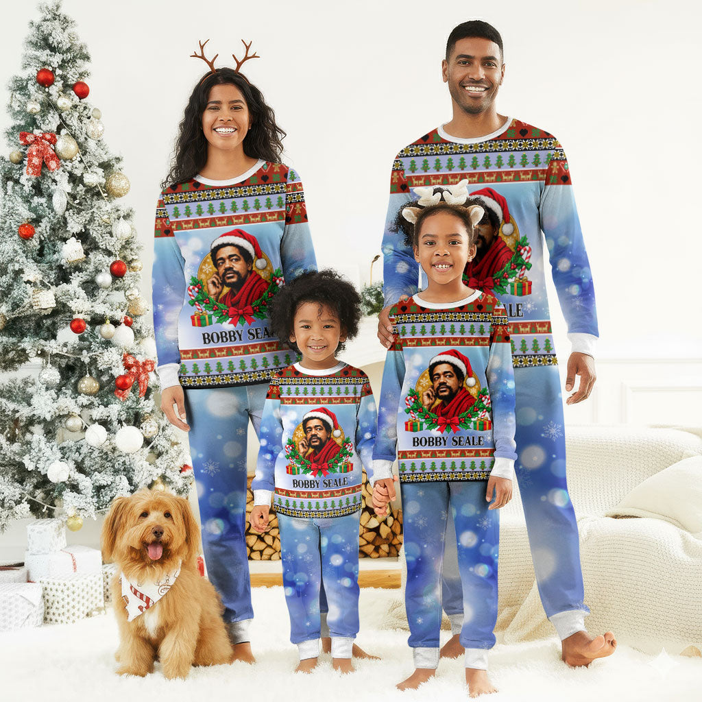 Bobby Seale Christmas Pajama Set Retro Ugly Christmas Pattern Festive Activist Portrait