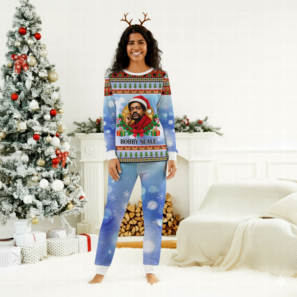 Bobby Seale Christmas Pajama Set Retro Ugly Christmas Pattern Festive Activist Portrait