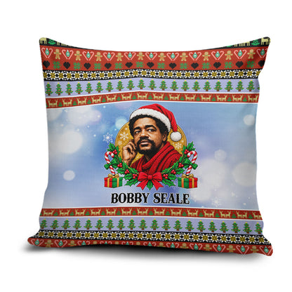Bobby Seale Christmas Pillow Cover Retro Ugly Christmas Pattern Festive Activist Portrait