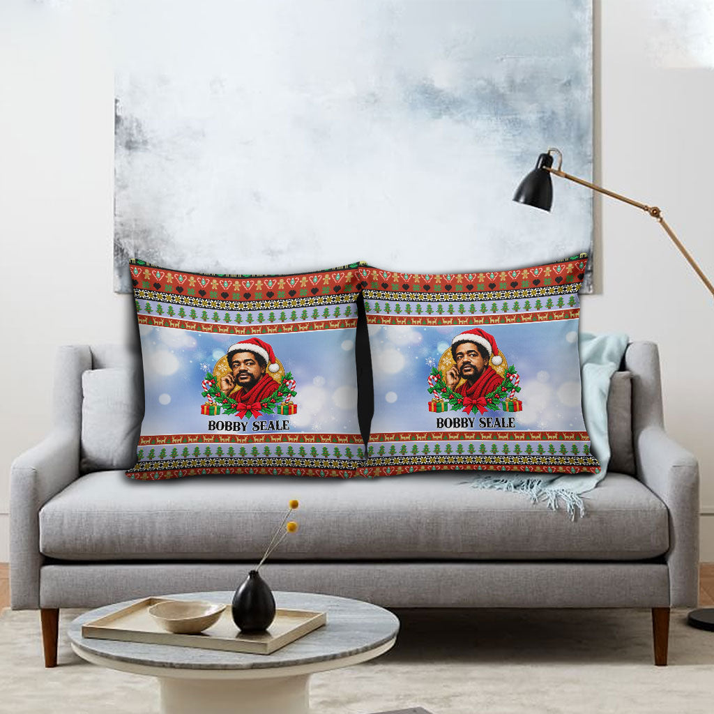 Bobby Seale Christmas Pillow Cover Retro Ugly Christmas Pattern Festive Activist Portrait