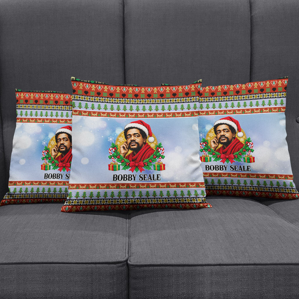 Bobby Seale Christmas Pillow Cover Retro Ugly Christmas Pattern Festive Activist Portrait