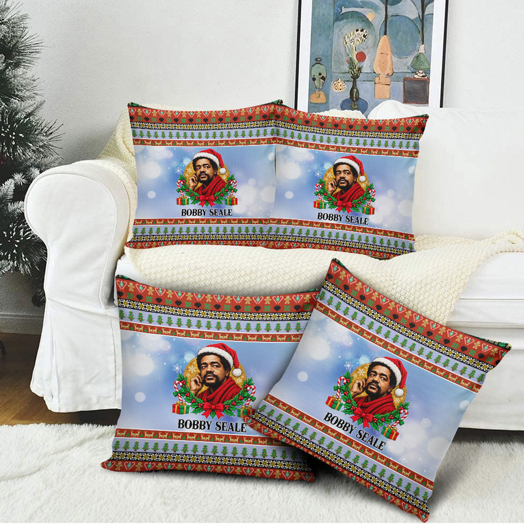 Bobby Seale Christmas Pillow Cover Retro Ugly Christmas Pattern Festive Activist Portrait