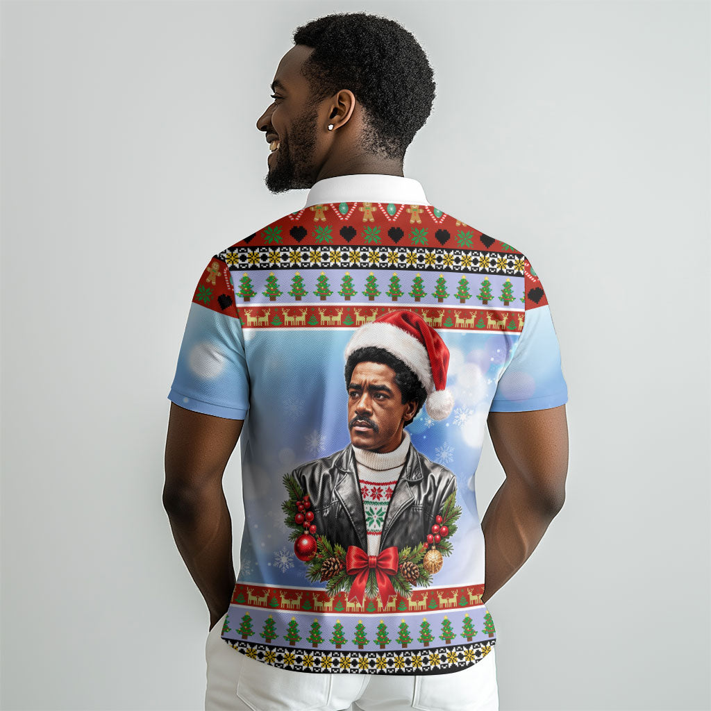Bobby Seale Christmas Polo Shirt Retro Ugly Christmas Pattern Festive Activist Portrait