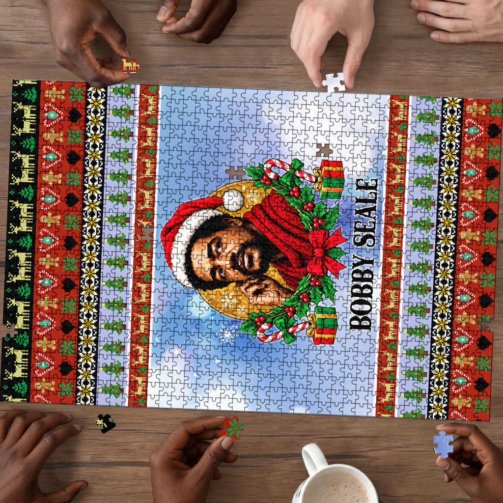 Bobby Seale Christmas Puzzle Retro Ugly Christmas Pattern Festive Activist Portrait