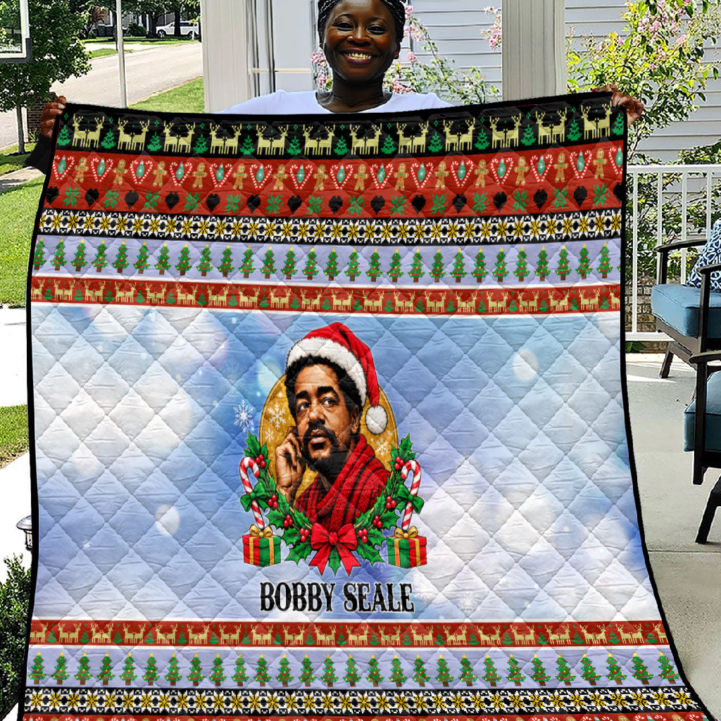 Bobby Seale Christmas Quilt Retro Ugly Christmas Pattern Festive Activist Portrait