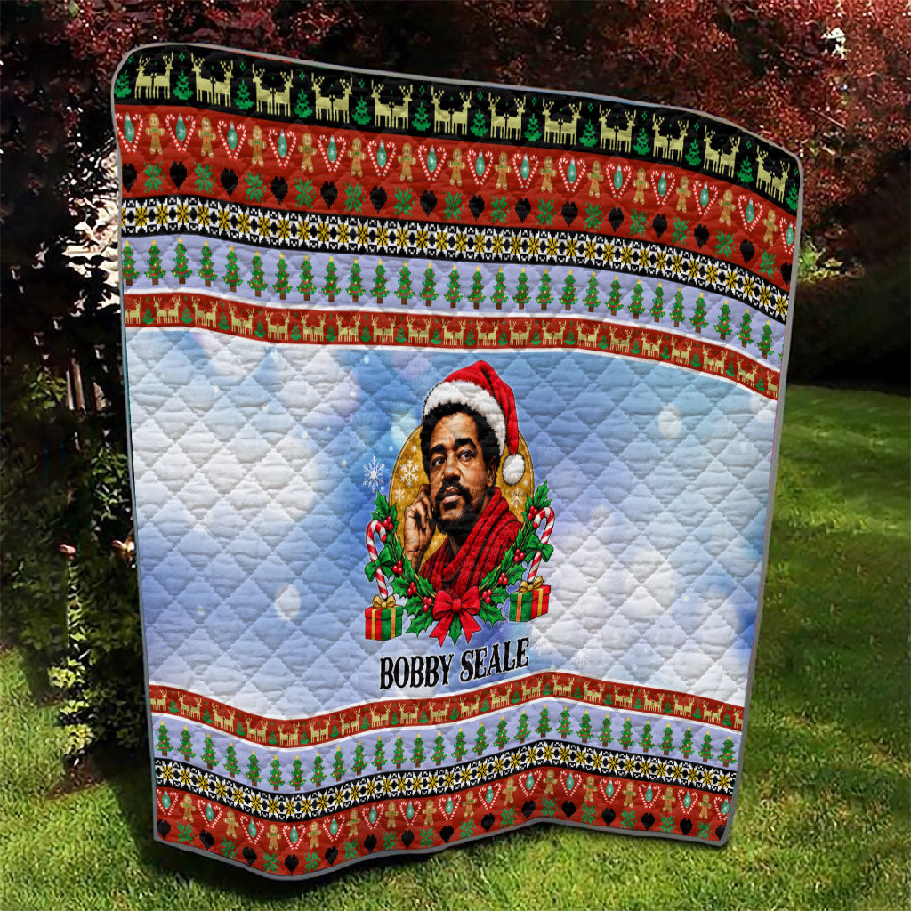 Bobby Seale Christmas Quilt Retro Ugly Christmas Pattern Festive Activist Portrait
