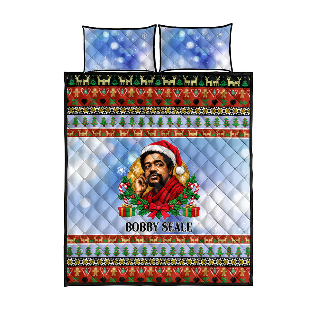 Bobby Seale Christmas Quilt Bed Set Retro Ugly Christmas Pattern Festive Activist Portrait