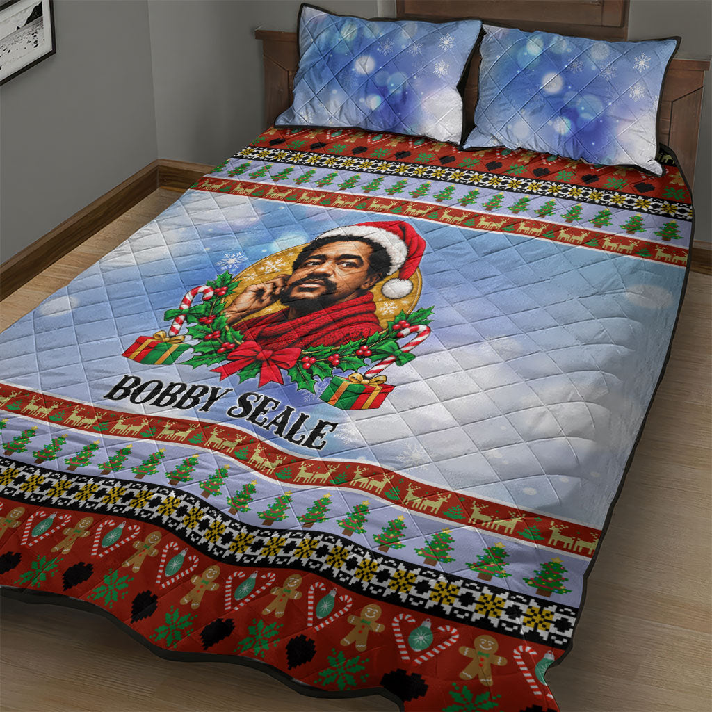 Bobby Seale Christmas Quilt Bed Set Retro Ugly Christmas Pattern Festive Activist Portrait