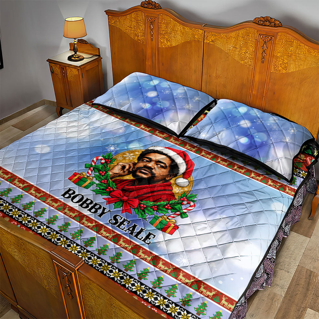 Bobby Seale Christmas Quilt Bed Set Retro Ugly Christmas Pattern Festive Activist Portrait