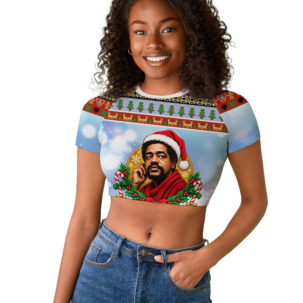 Bobby Seale Christmas Raglan Cropped T shirt Retro Ugly Christmas Pattern Festive Activist Portrait