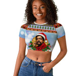 Bobby Seale Christmas Raglan Cropped T shirt Retro Ugly Christmas Pattern Festive Activist Portrait