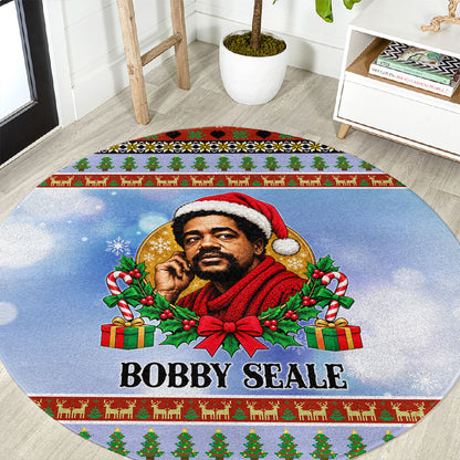 Bobby Seale Christmas Round Carpet Retro Ugly Christmas Pattern Festive Activist Portrait