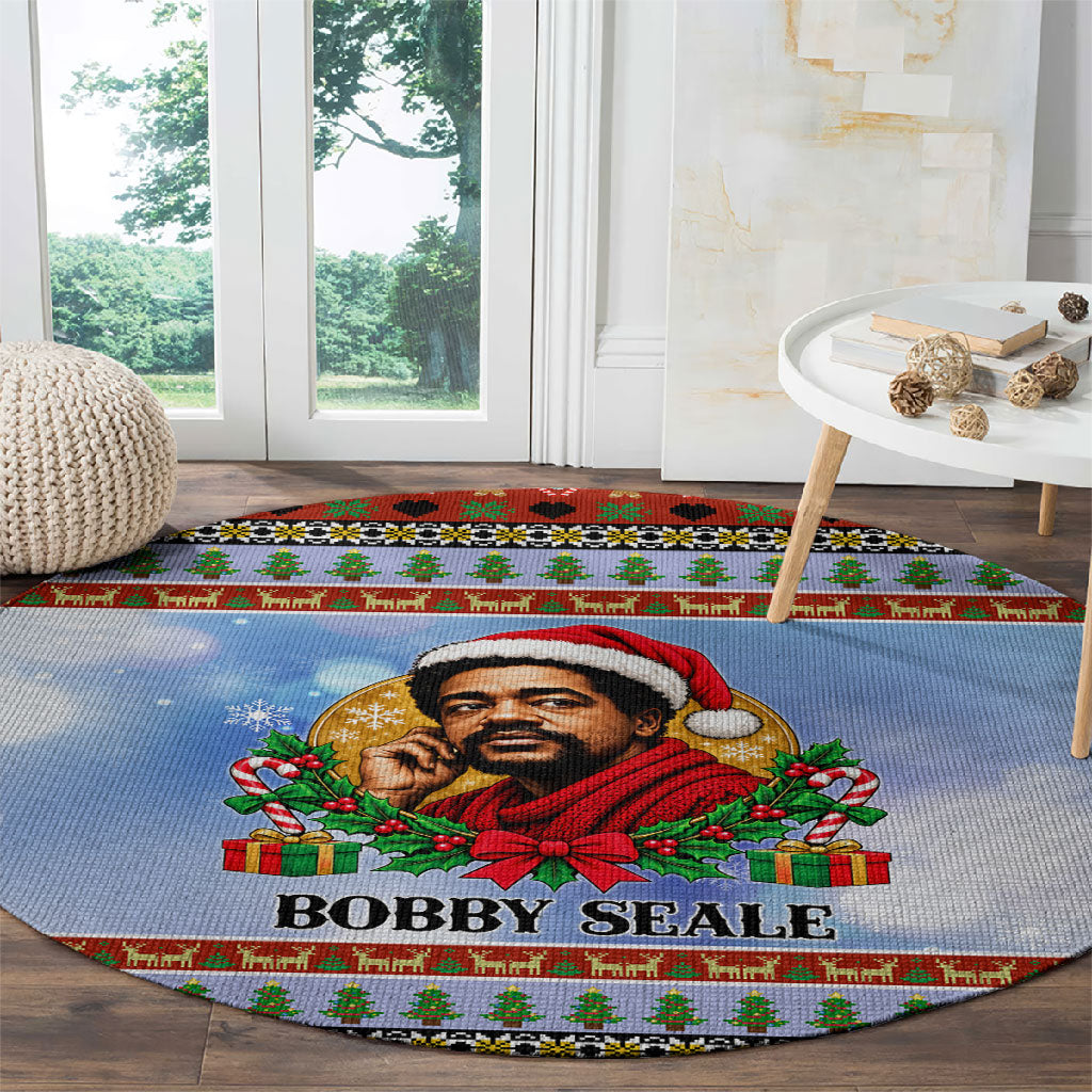 Bobby Seale Christmas Round Carpet Retro Ugly Christmas Pattern Festive Activist Portrait