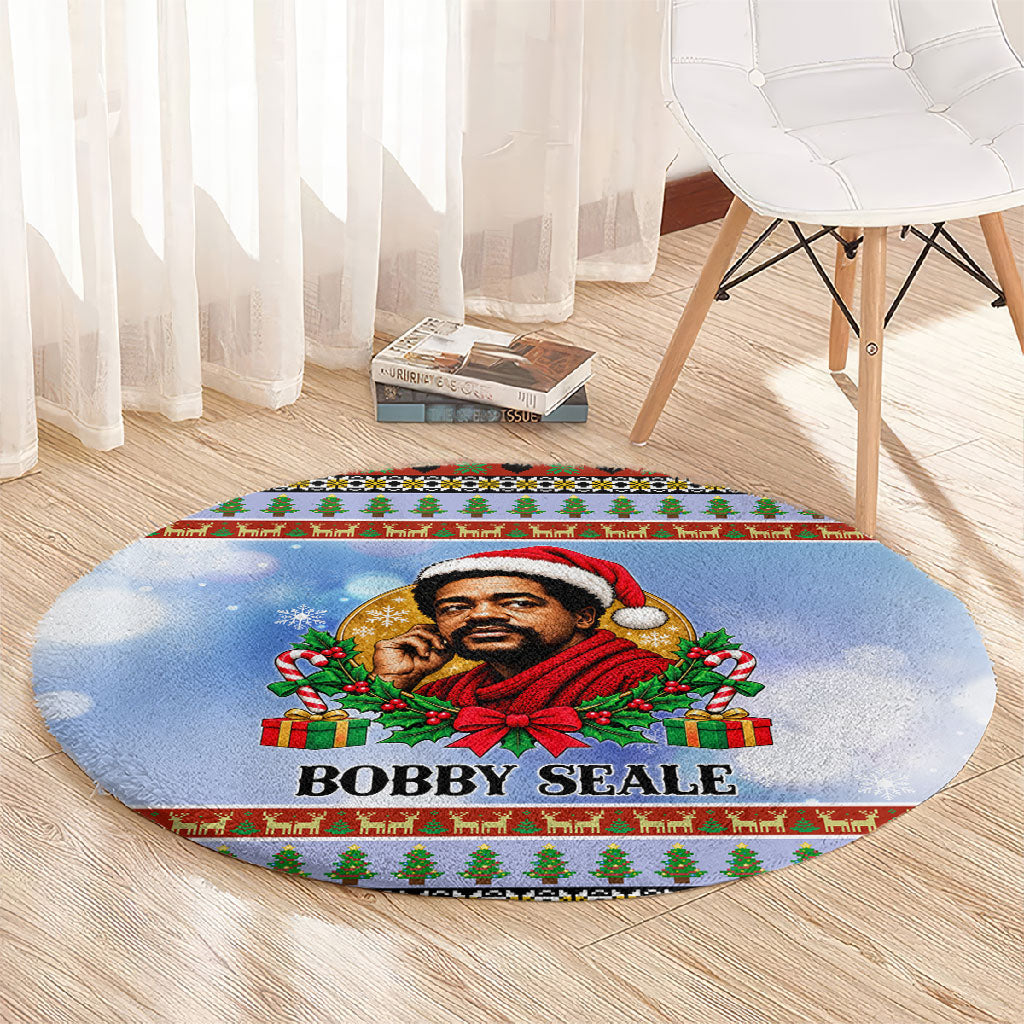 Bobby Seale Christmas Round Carpet Retro Ugly Christmas Pattern Festive Activist Portrait