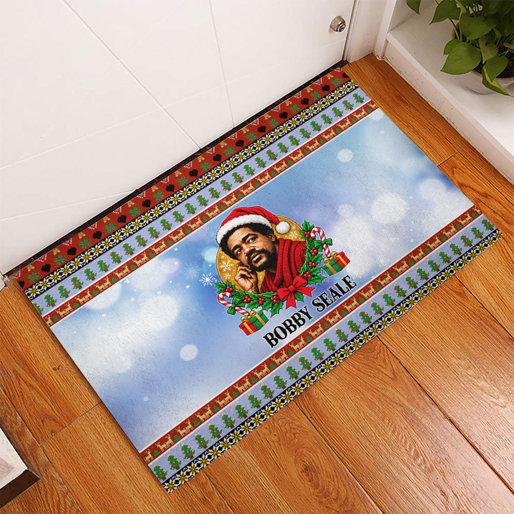Bobby Seale Christmas Rubber Doormat Retro Ugly Christmas Pattern Festive Activist Portrait
