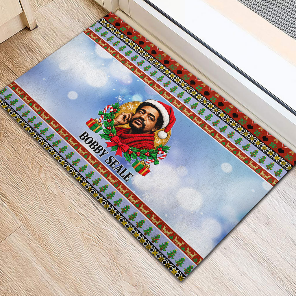 Bobby Seale Christmas Rubber Doormat Retro Ugly Christmas Pattern Festive Activist Portrait