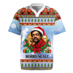 Bobby Seale Christmas Rugby Jersey Retro Ugly Christmas Pattern Festive Activist Portrait