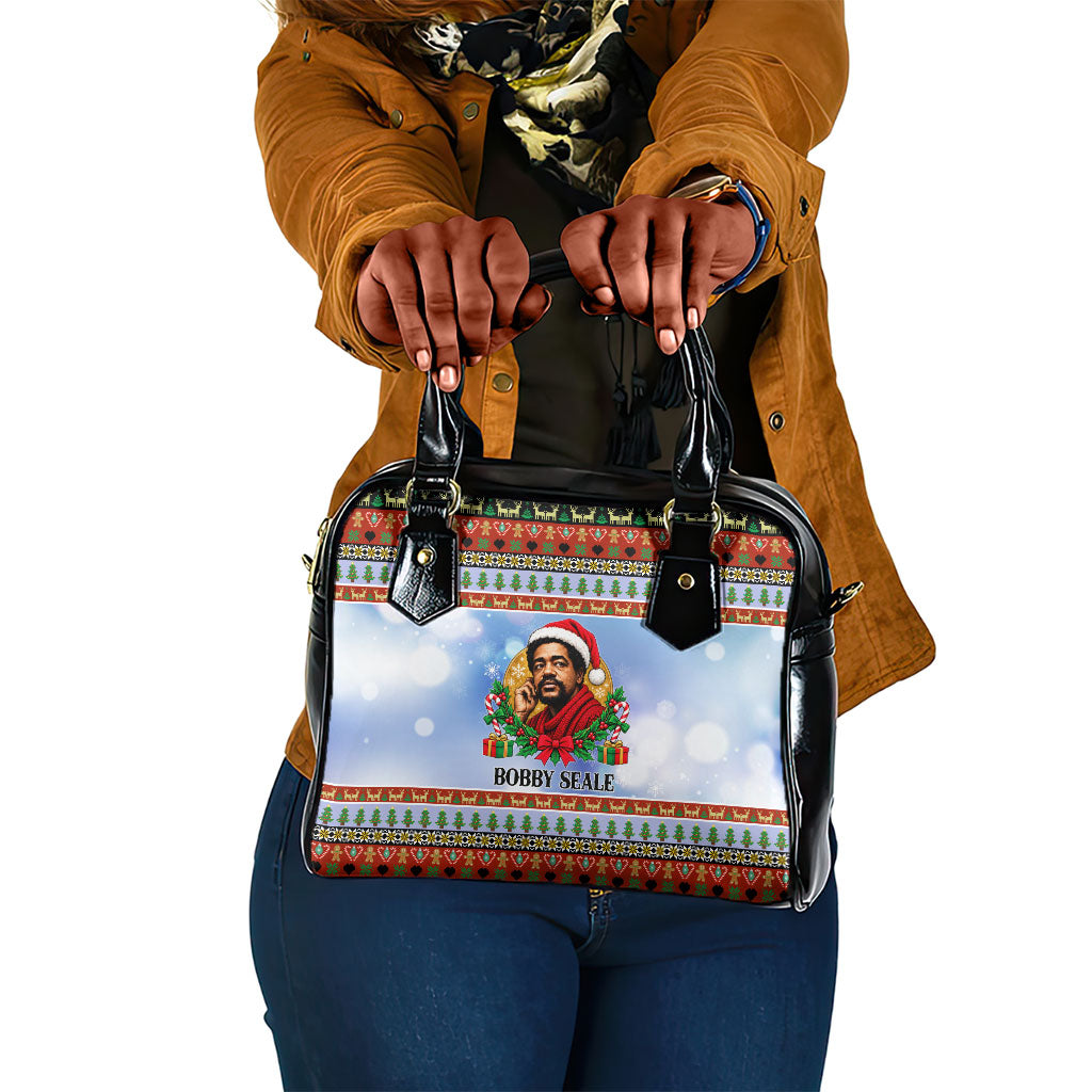 Bobby Seale Christmas Shoulder Handbag Retro Ugly Christmas Pattern Festive Activist Portrait