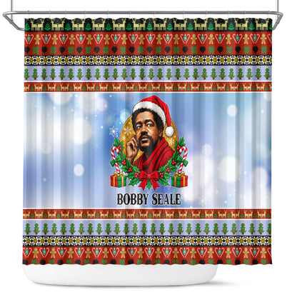 Bobby Seale Christmas Shower Curtain Retro Ugly Christmas Pattern Festive Activist Portrait
