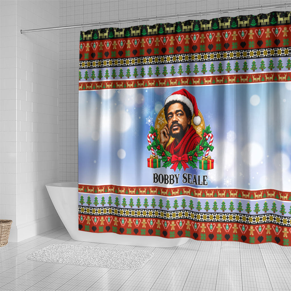 Bobby Seale Christmas Shower Curtain Retro Ugly Christmas Pattern Festive Activist Portrait