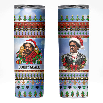 Bobby Seale Christmas Skinny Tumbler Retro Ugly Christmas Pattern Festive Activist Portrait