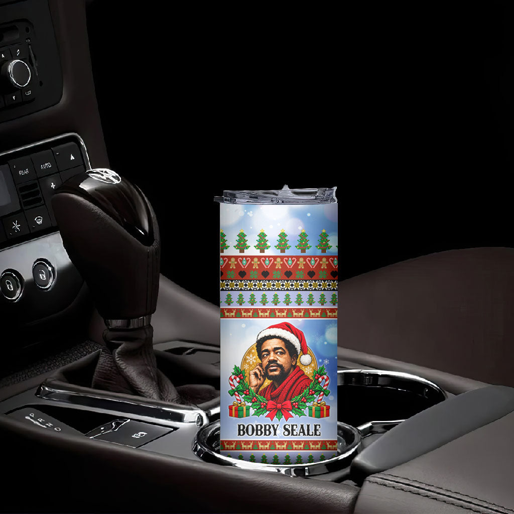 Bobby Seale Christmas Skinny Tumbler Retro Ugly Christmas Pattern Festive Activist Portrait