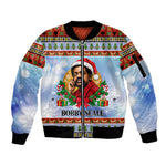 Bobby Seale Christmas Sleeve Zip Bomber Jacket Retro Ugly Christmas Pattern Festive Activist Portrait