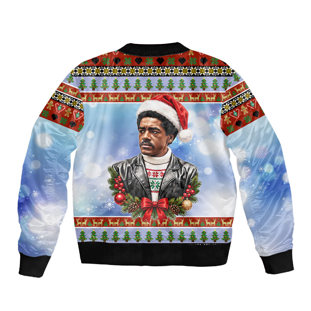 Bobby Seale Christmas Sleeve Zip Bomber Jacket Retro Ugly Christmas Pattern Festive Activist Portrait