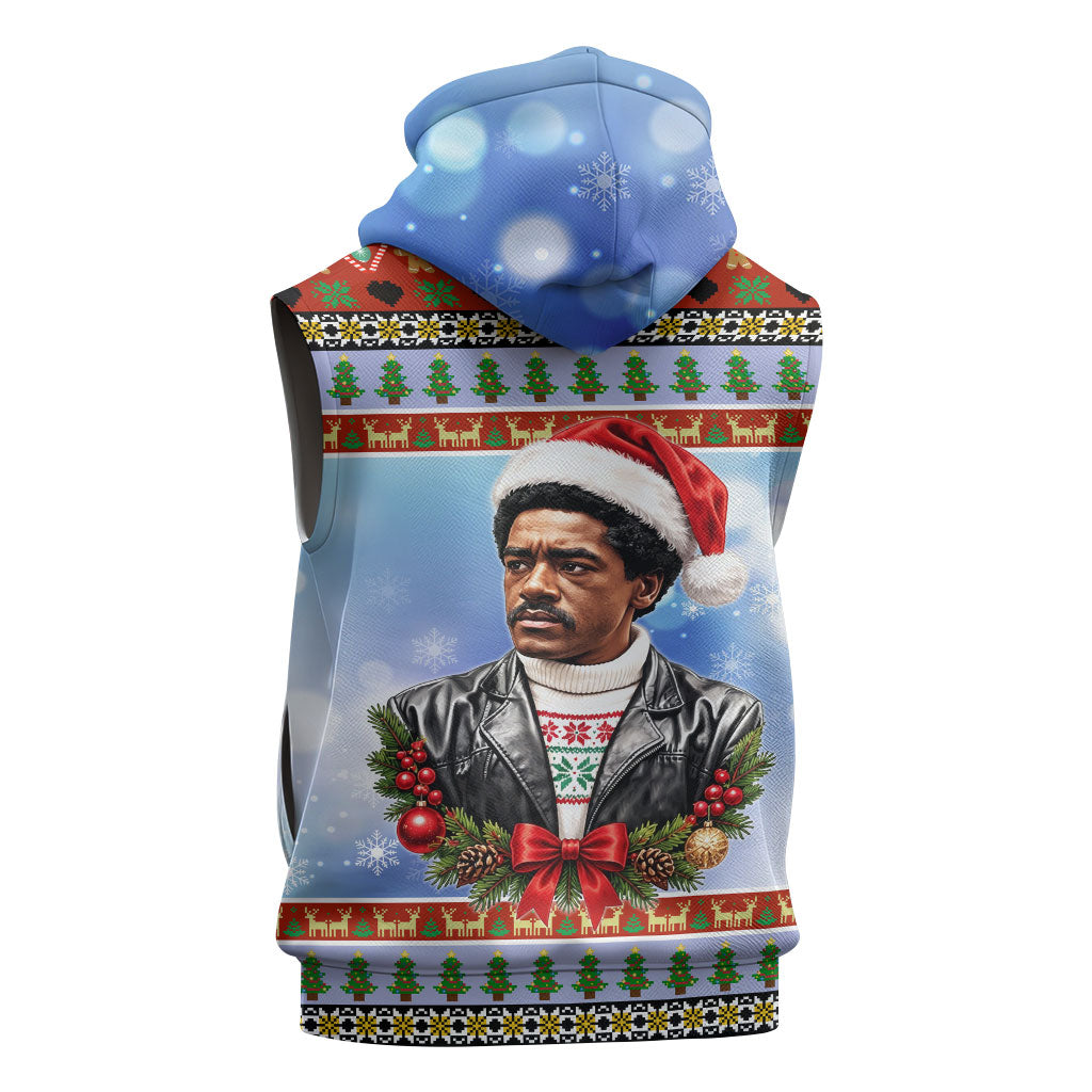 Bobby Seale Christmas Sleeveless Hoodie Retro Ugly Christmas Pattern Festive Activist Portrait