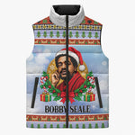 Bobby Seale Christmas Sleeveless Puffer Jacket Retro Ugly Christmas Pattern Festive Activist Portrait