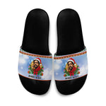 Bobby Seale Christmas Slide Sandals Retro Ugly Christmas Pattern Festive Activist Portrait