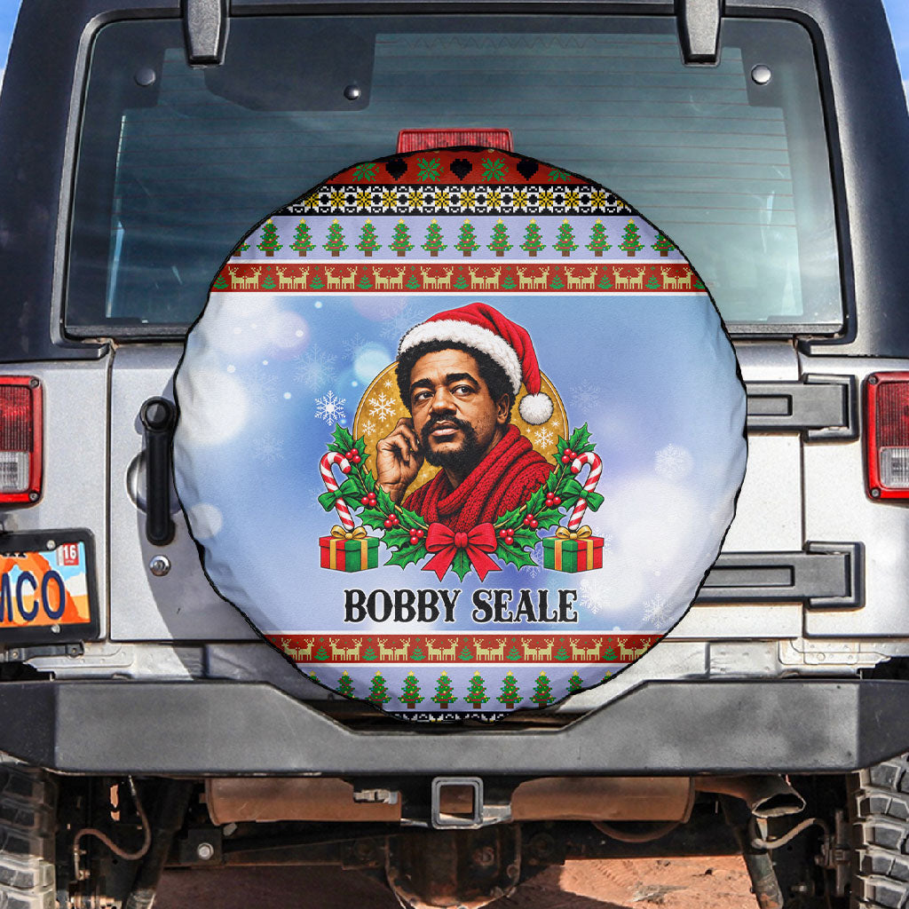 Bobby Seale Christmas Spare Tire Cover Retro Ugly Christmas Pattern Festive Activist Portrait
