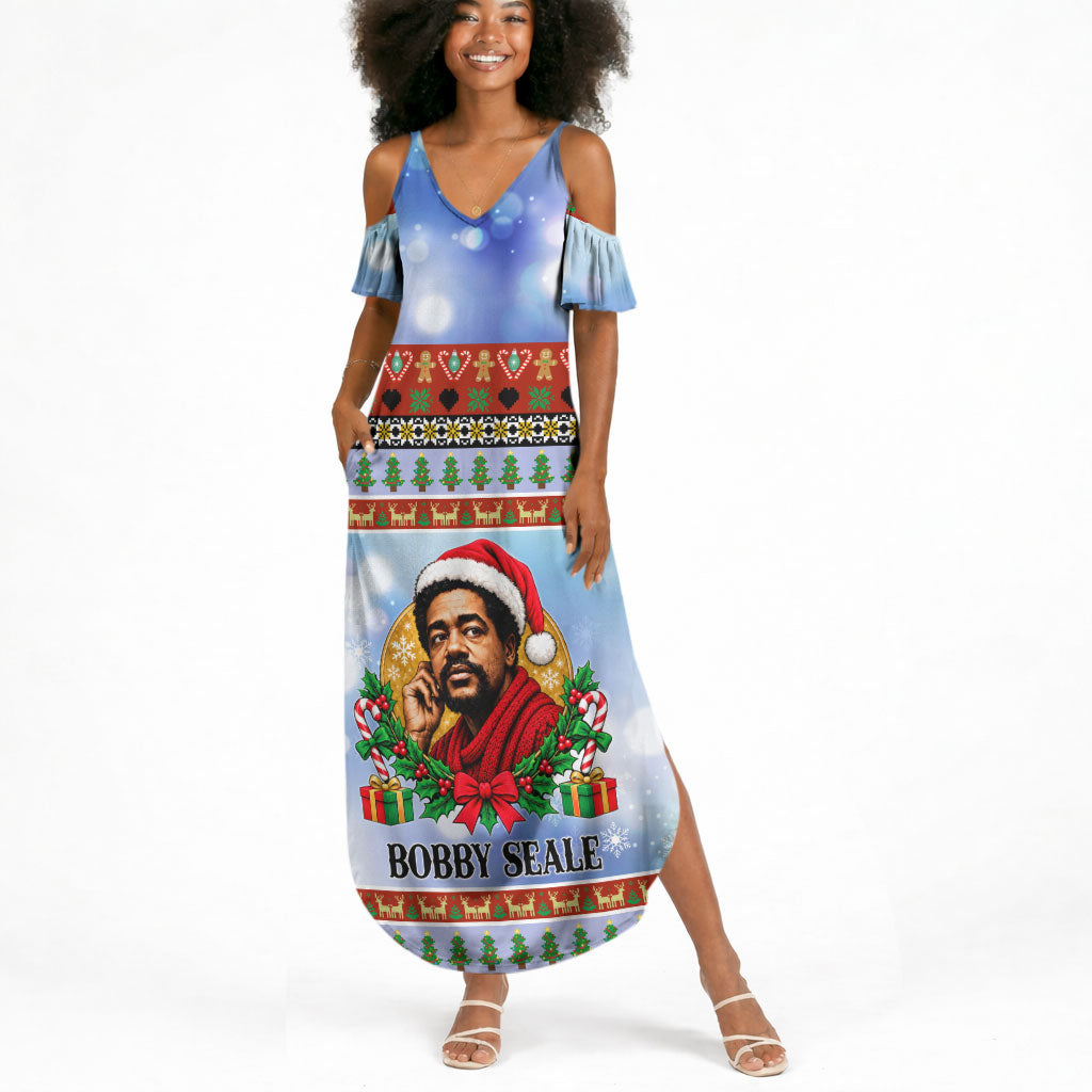 Bobby Seale Christmas Summer Maxi Dress Retro Ugly Christmas Pattern Festive Activist Portrait