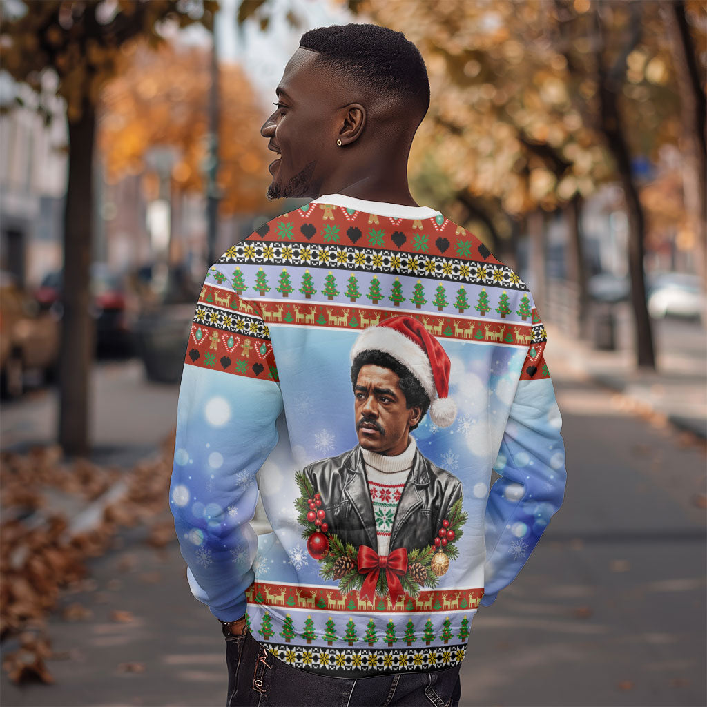 Bobby Seale Christmas Sweatshirt Retro Ugly Christmas Pattern Festive Activist Portrait