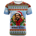 Bobby Seale Christmas T shirt Retro Ugly Christmas Pattern Festive Activist Portrait
