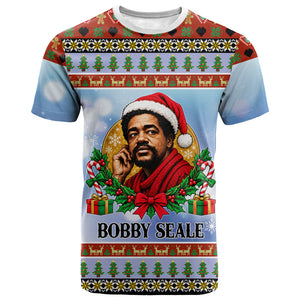 Bobby Seale Christmas T shirt Retro Ugly Christmas Pattern Festive Activist Portrait