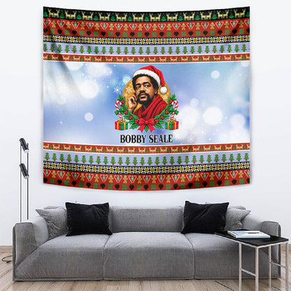 Bobby Seale Christmas Tapestry Retro Ugly Christmas Pattern Festive Activist Portrait
