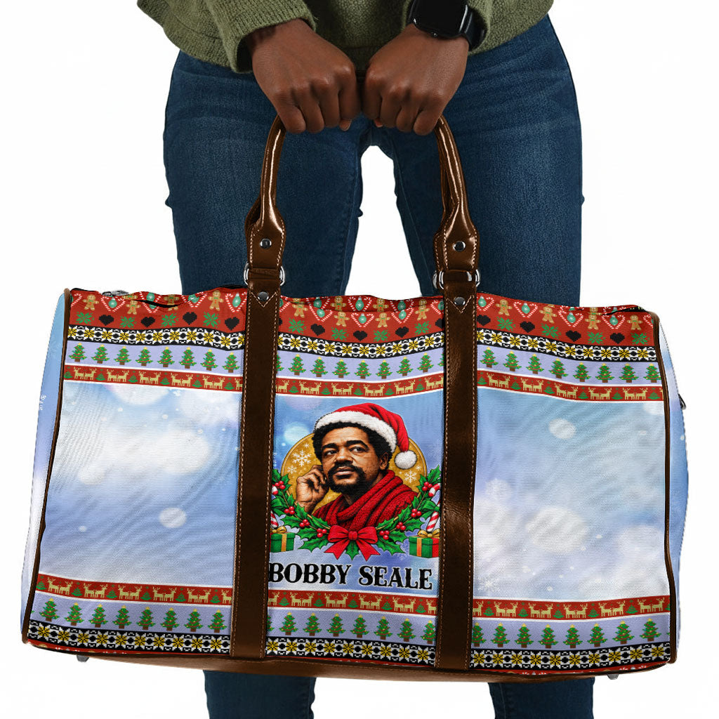 Bobby Seale Christmas Travel Bag Retro Ugly Christmas Pattern Festive Activist Portrait