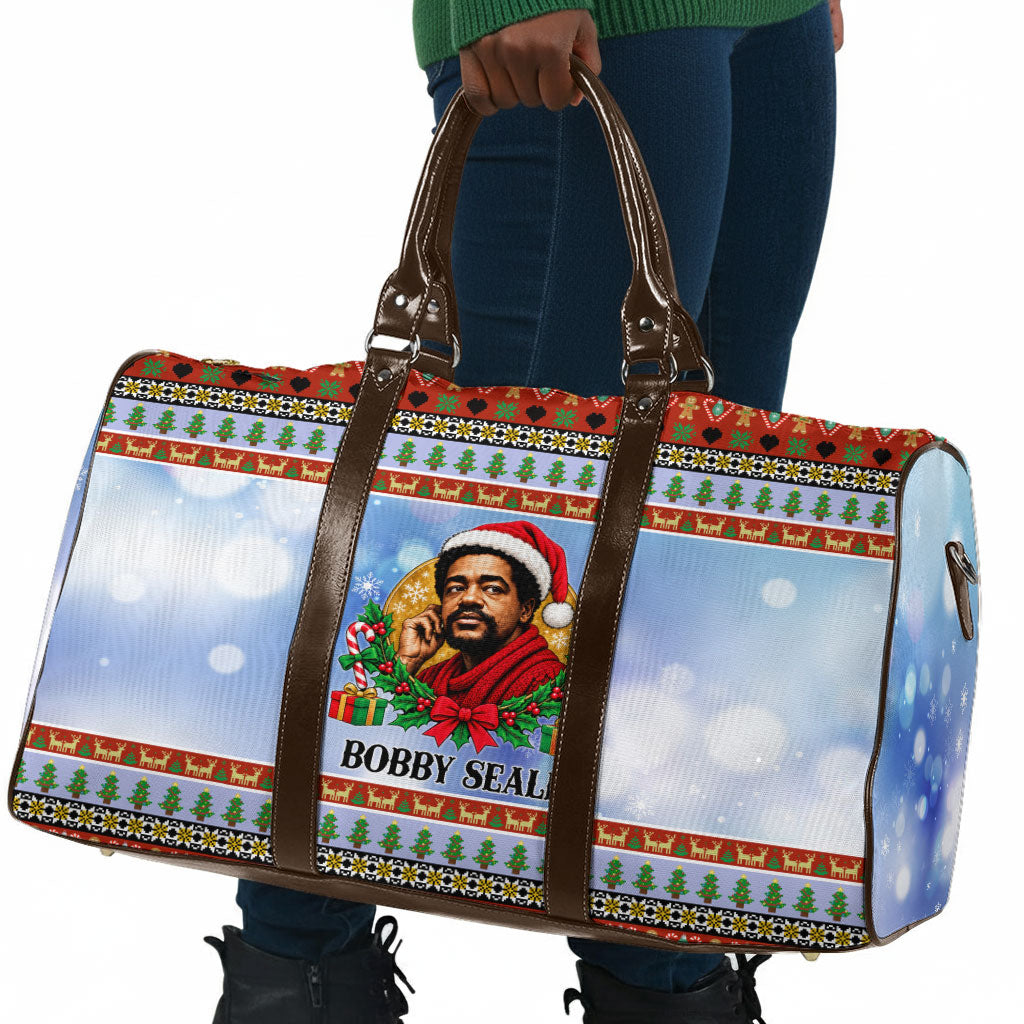 Bobby Seale Christmas Travel Bag Retro Ugly Christmas Pattern Festive Activist Portrait