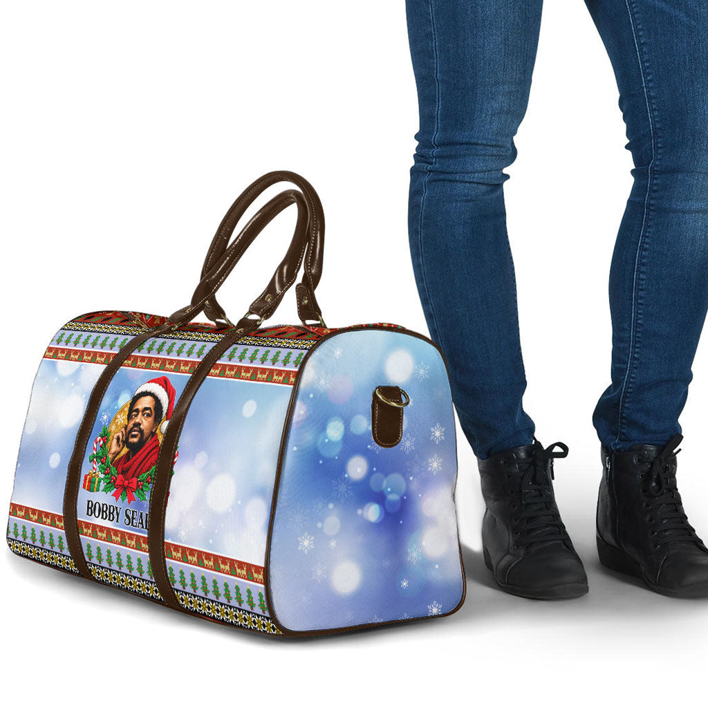 Bobby Seale Christmas Travel Bag Retro Ugly Christmas Pattern Festive Activist Portrait