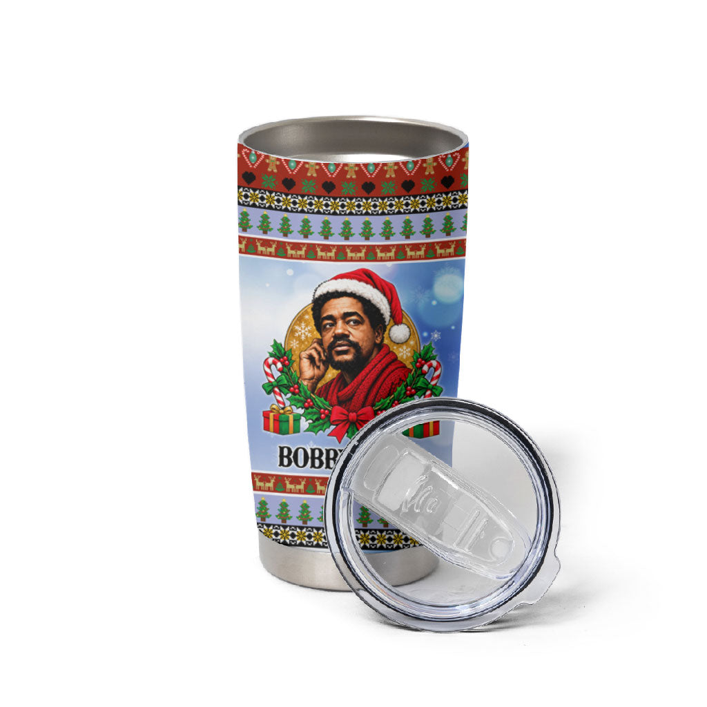Bobby Seale Christmas Tumbler Cup Retro Ugly Christmas Pattern Festive Activist Portrait