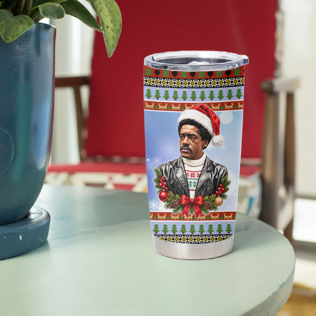 Bobby Seale Christmas Tumbler Cup Retro Ugly Christmas Pattern Festive Activist Portrait