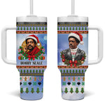 Bobby Seale Christmas Tumbler With Handle Retro Ugly Christmas Pattern Festive Activist Portrait