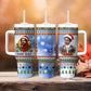 Bobby Seale Christmas Tumbler With Handle Retro Ugly Christmas Pattern Festive Activist Portrait