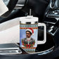 Bobby Seale Christmas Tumbler With Handle Retro Ugly Christmas Pattern Festive Activist Portrait